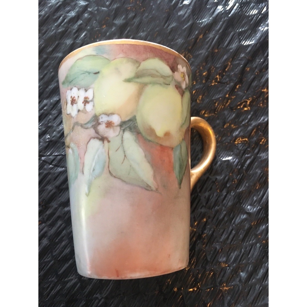 2 Rare Vintage Hand Painted Flowers Fruit GERMANY Gold Gild Lemon Blooms limoges